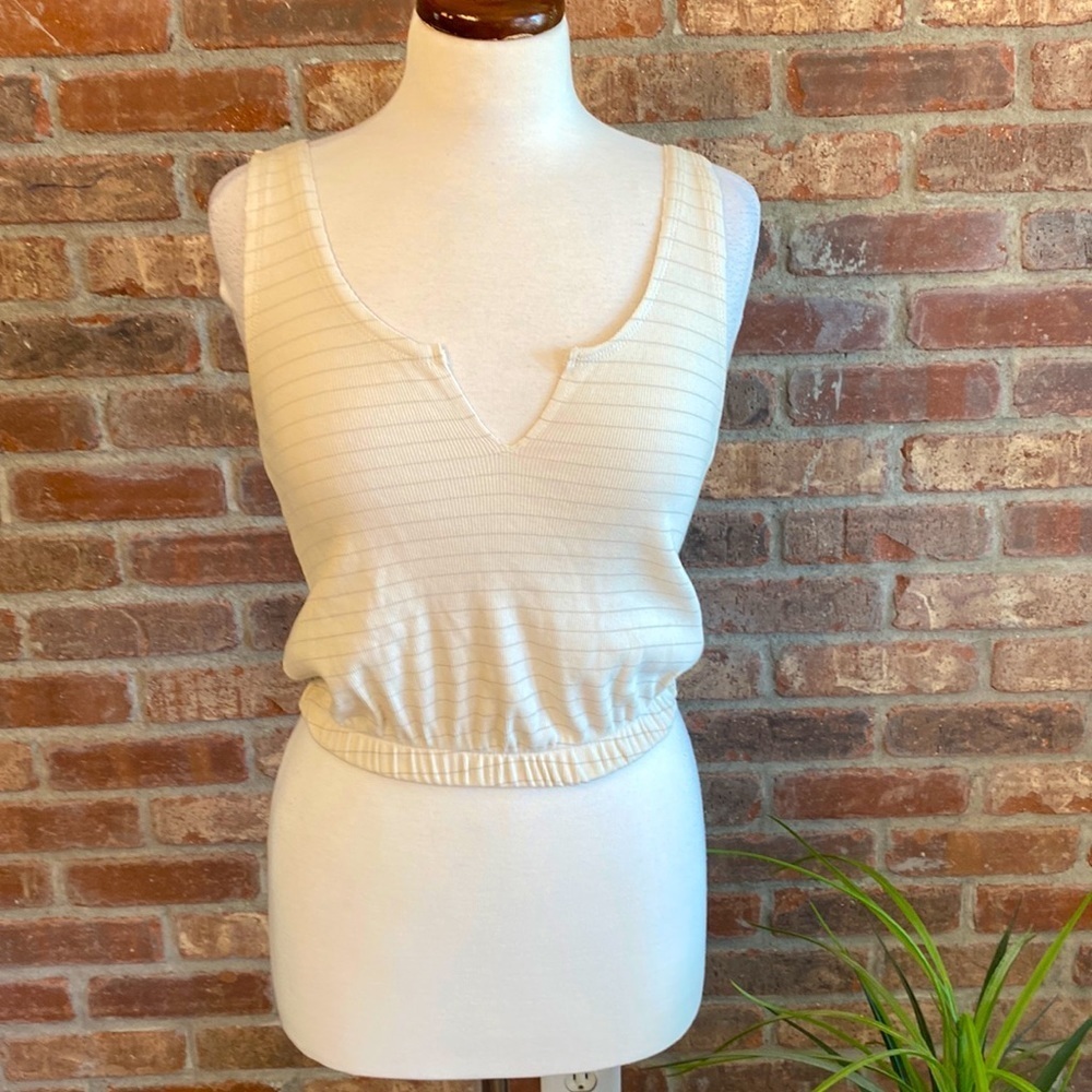 Gilded Intent Cream Ribbed Notch-Neck Tank Top